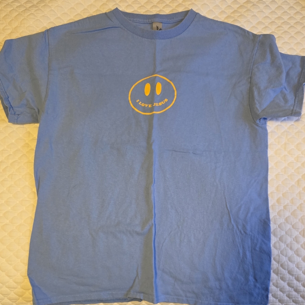 Blue Shirt with Smiley Face Design